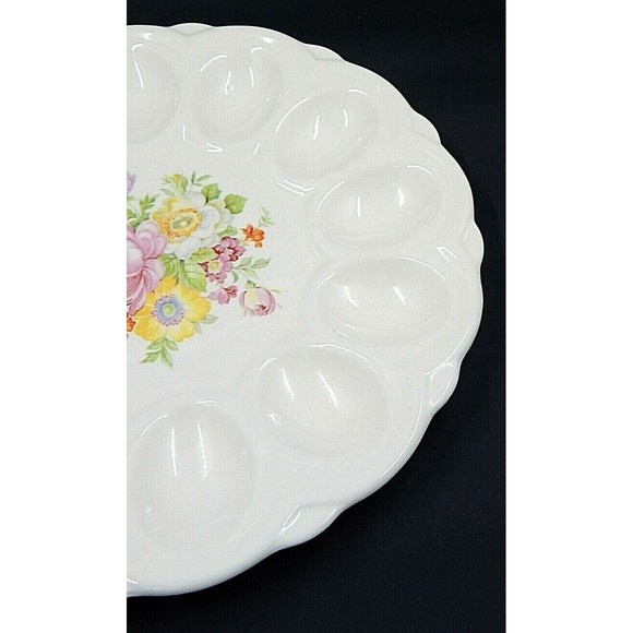 E & R American Art Ware Floral Deviled Egg Plate - Picture 7 of 7
